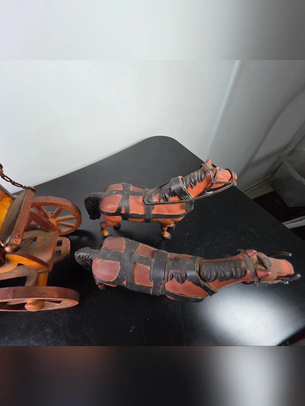 Wooden Stagecoach and Pair of Horses - Brown and Black